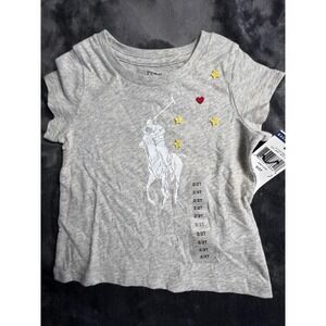 Polo Ralph Lauren Kids Toddler Grey Graphic Tee Shirt Unicorn Stars Heart 2T